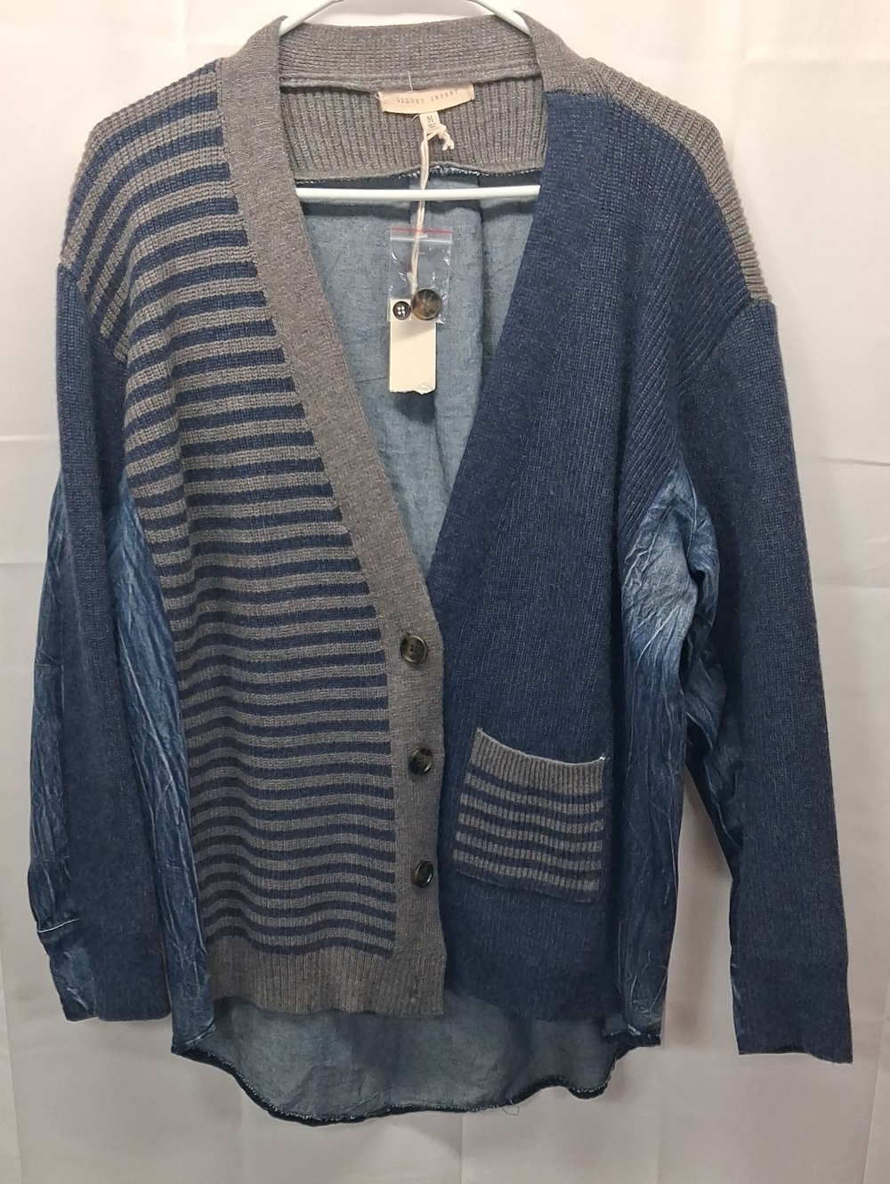 Gilded Intent Blue & Gray Mixed-Pattern Cardigan